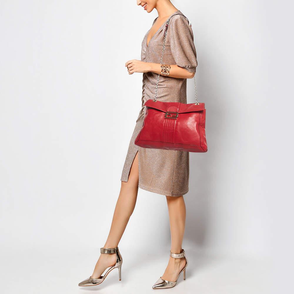 Fendi Red Leather Maxi Baguette Flap Shoulder Bag 6