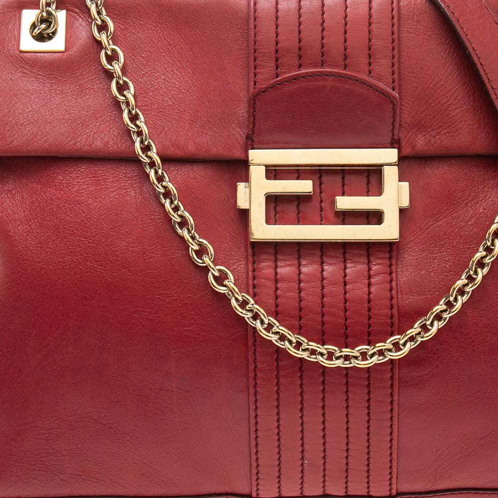 Fendi Red Leather Maxi Baguette Flap Shoulder Bag 5
