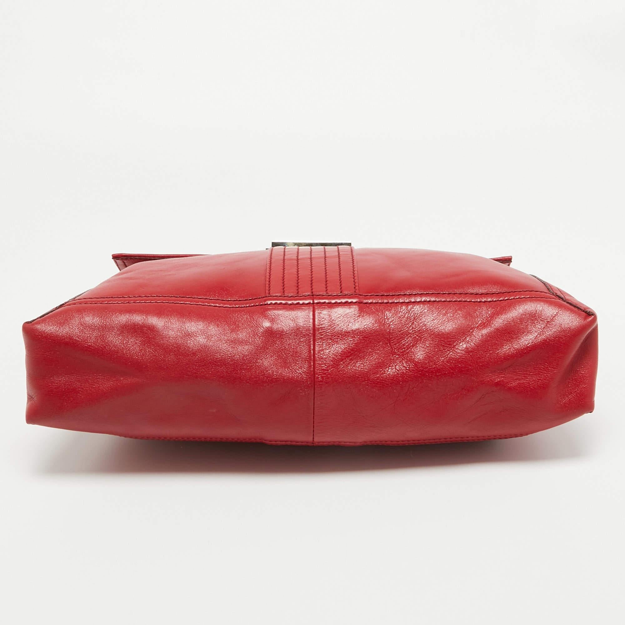 Fendi Red Leather Maxi Baguette Flap Shoulder Bag 7