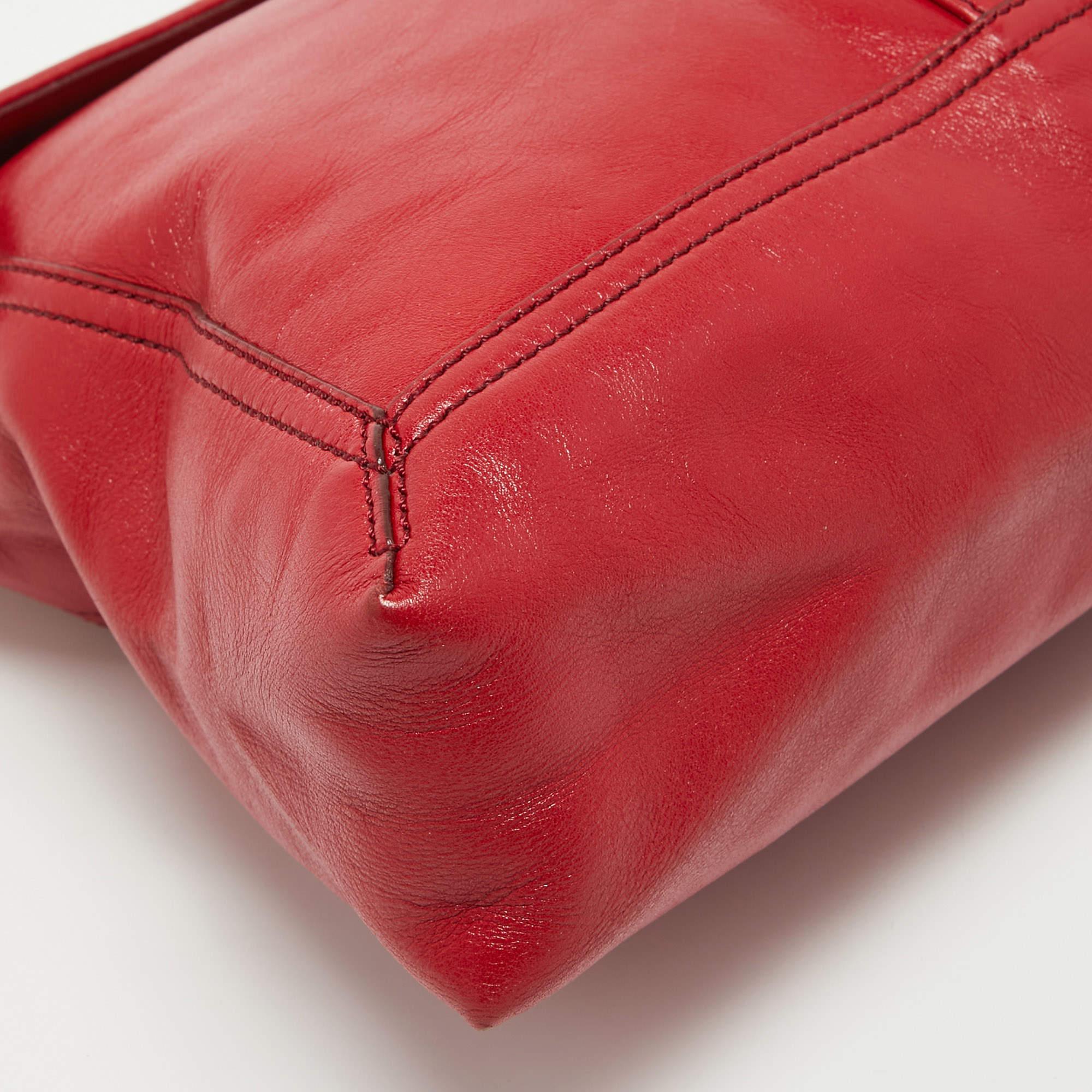 Fendi Red Leather Maxi Baguette Flap Shoulder Bag 8