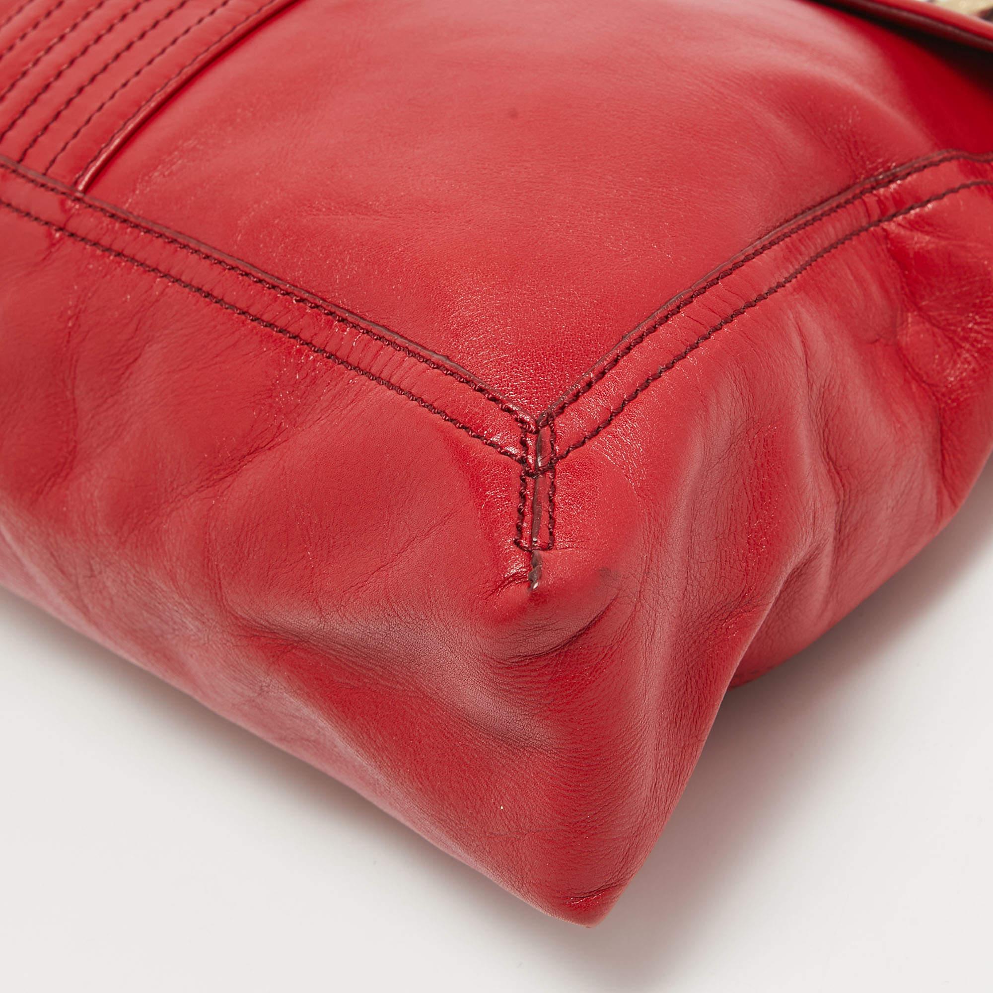 Fendi Red Leather Maxi Baguette Flap Shoulder Bag 9