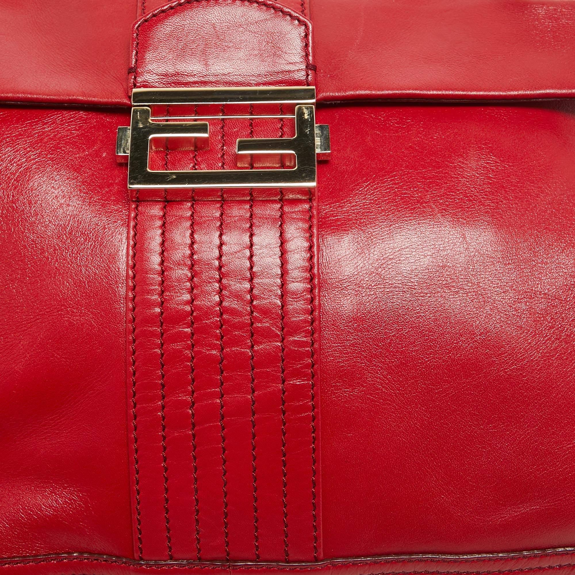 Fendi Red Leather Maxi Baguette Flap Shoulder Bag 10