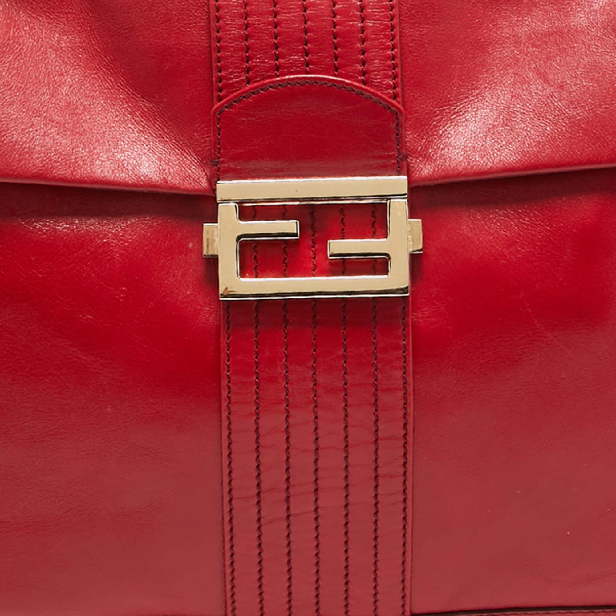 Fendi Red Leather Maxi Baguette Flap Shoulder Bag 5