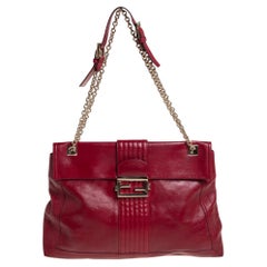 Fendi Red Leather Maxi Baguette Flap Shoulder Bag