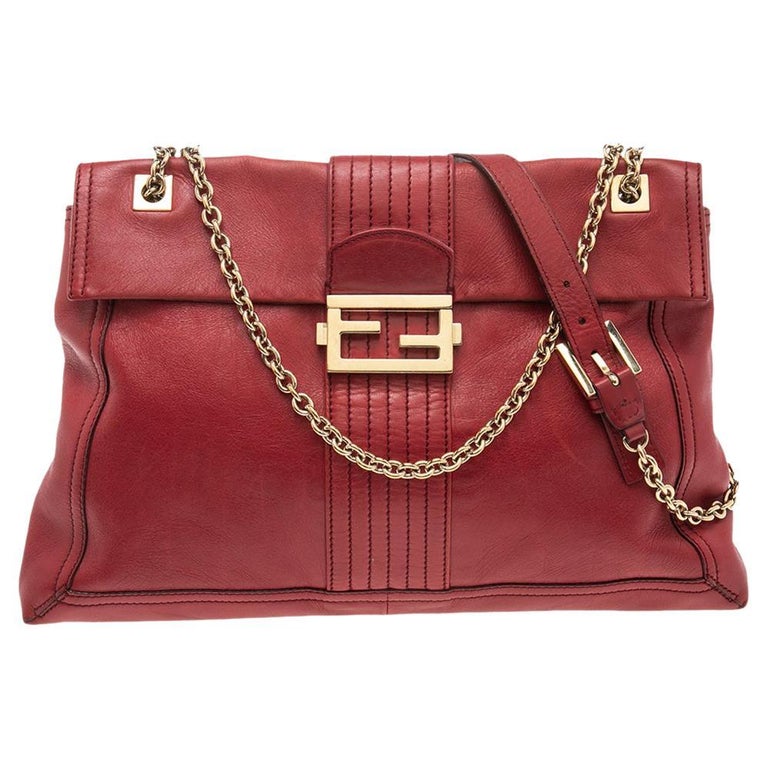 Fendi Red Leather Maxi Baguette Flap Shoulder Bag at 1stDibs