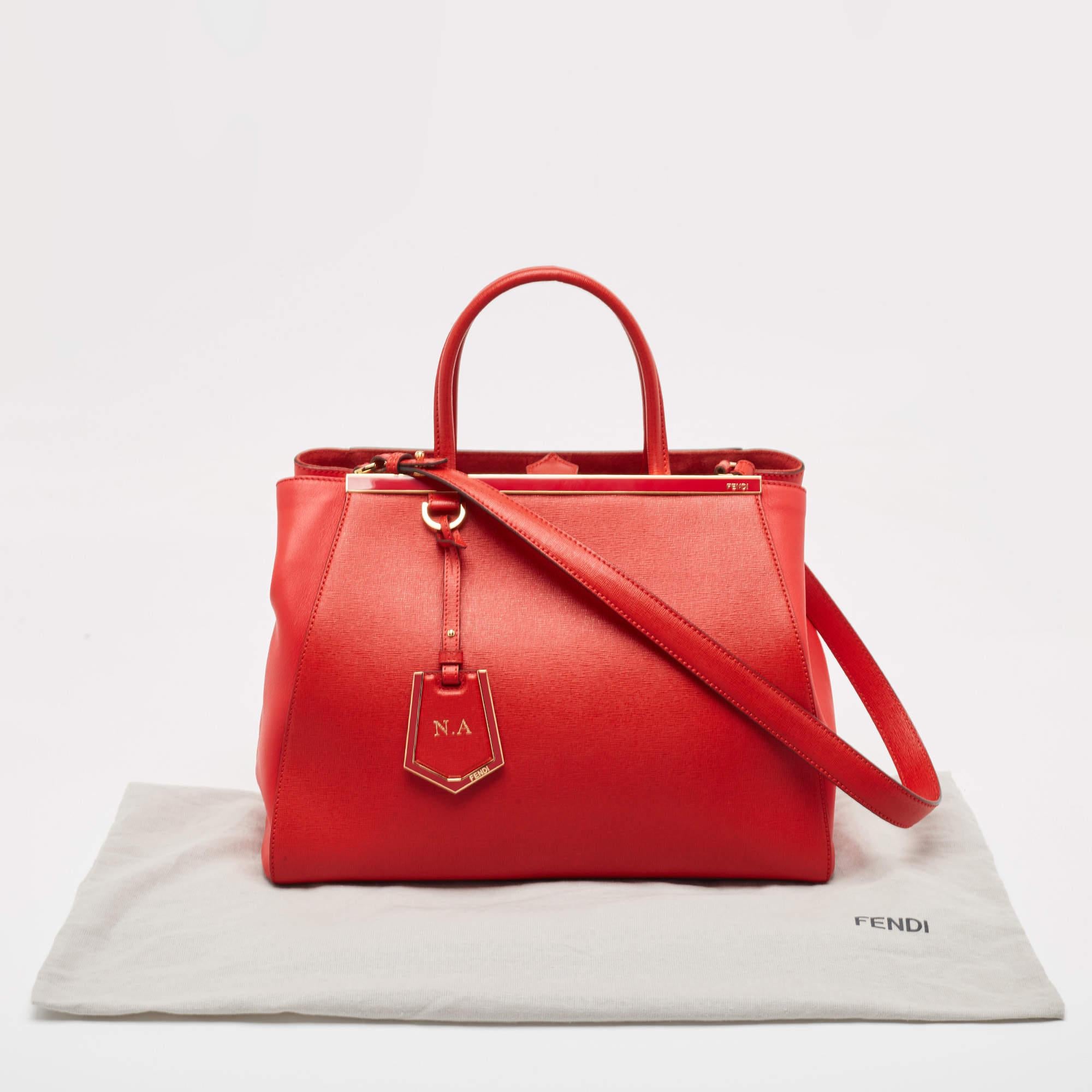 Fendi Red Leather Medium 2Jours Tote For Sale 11