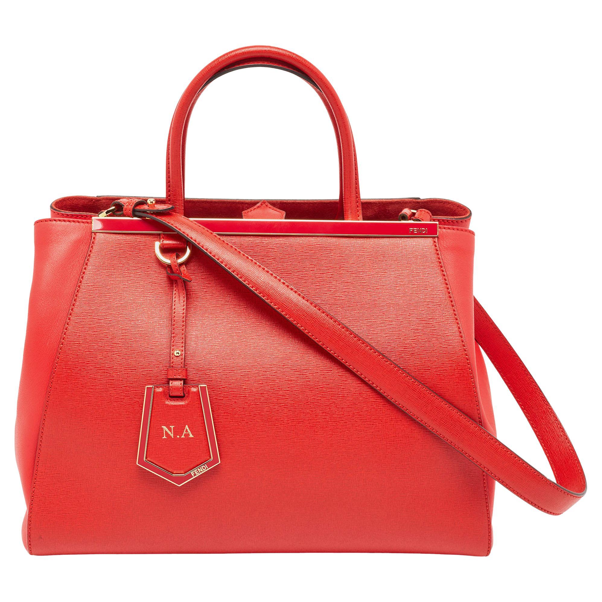 Fendi Red Leather Medium 2Jours Tote For Sale