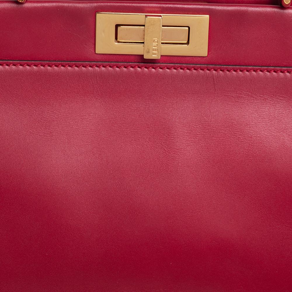 Fendi Red Leather Medium Peekaboo Top Handle Bag 3