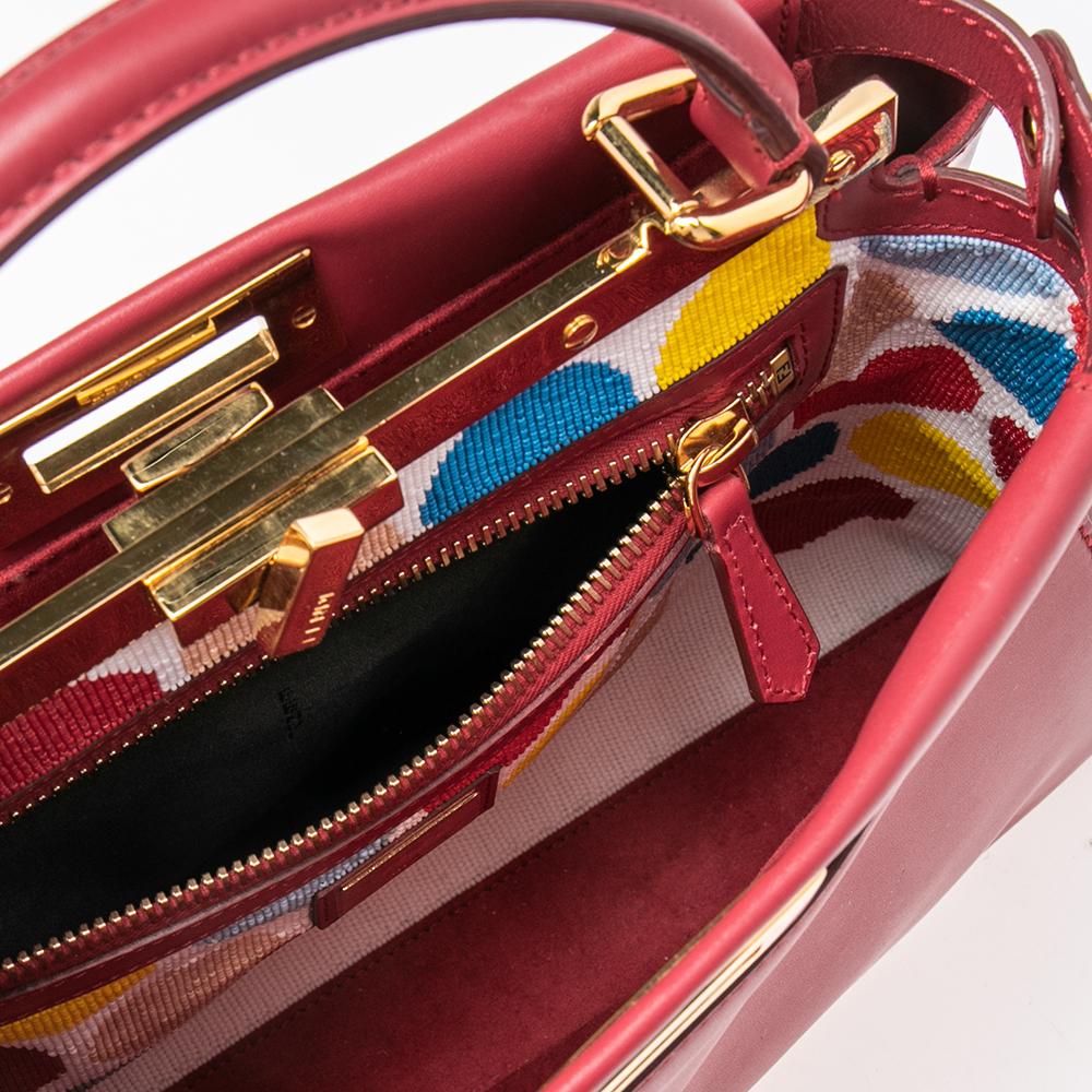 Fendi Red Leather Medium Peekaboo Top Handle Bag 5