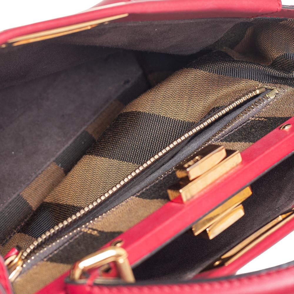 Fendi Red Leather Medium Peekaboo Top Handle Bag 5