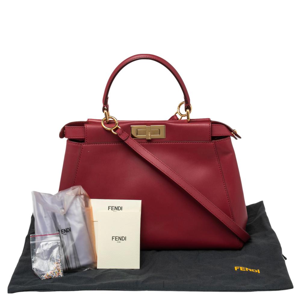 Fendi Red Leather Medium Peekaboo Top Handle Bag 7