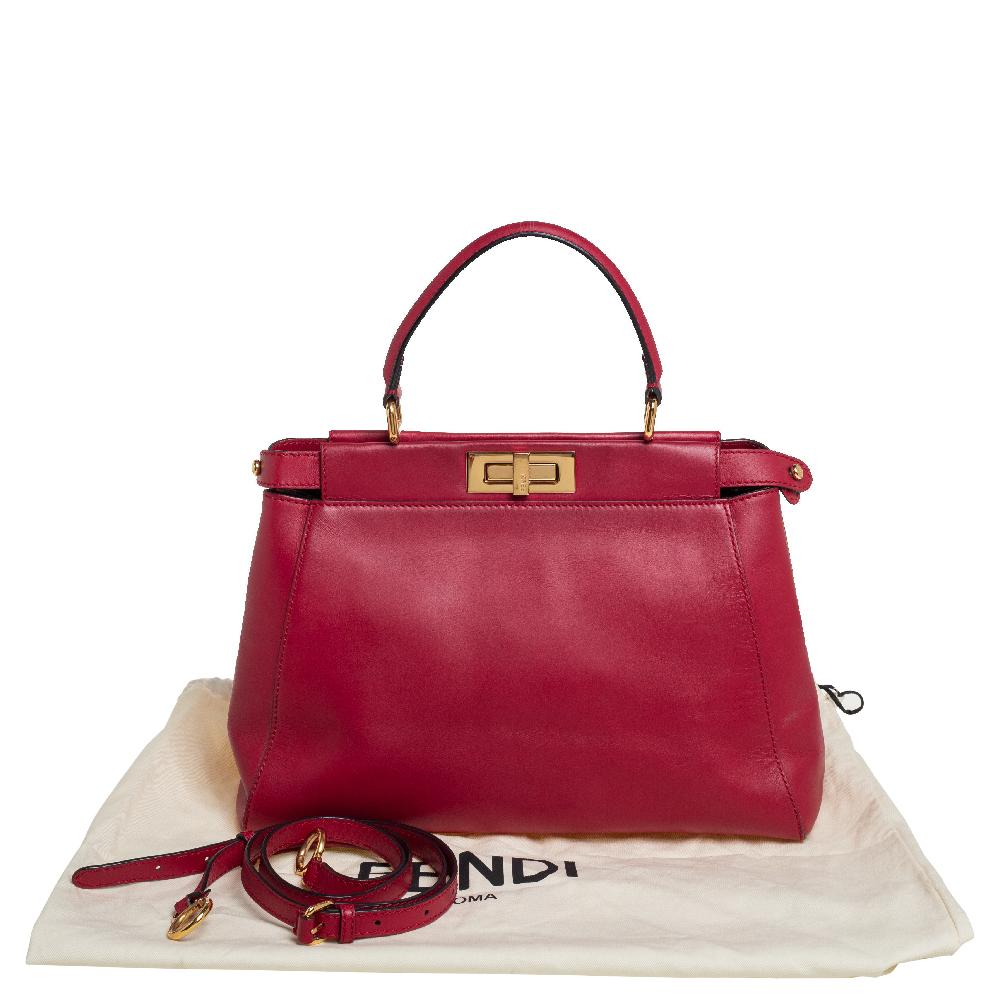 Fendi Red Leather Medium Peekaboo Top Handle Bag 6