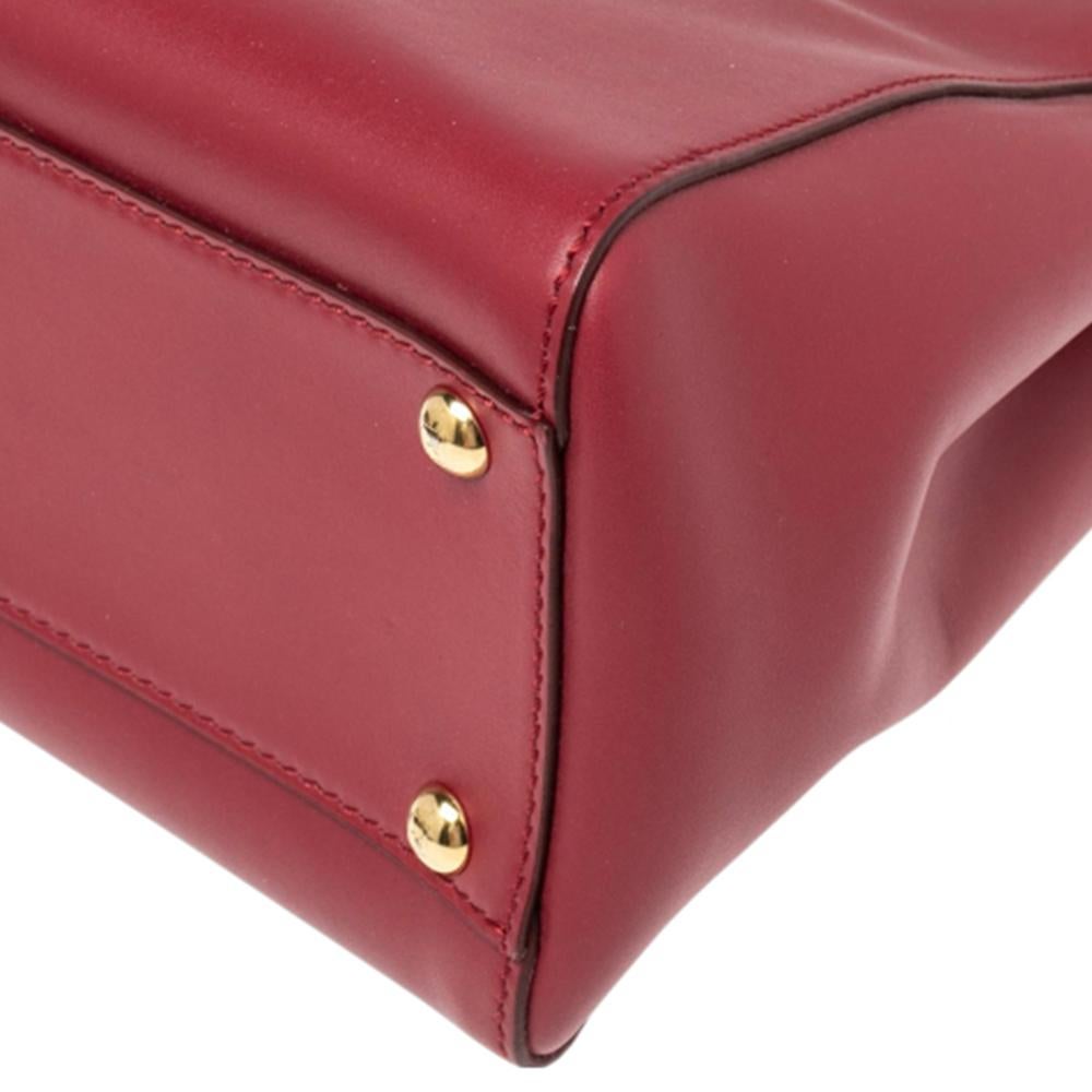 Women's Fendi Red Leather Medium Peekaboo Top Handle Bag