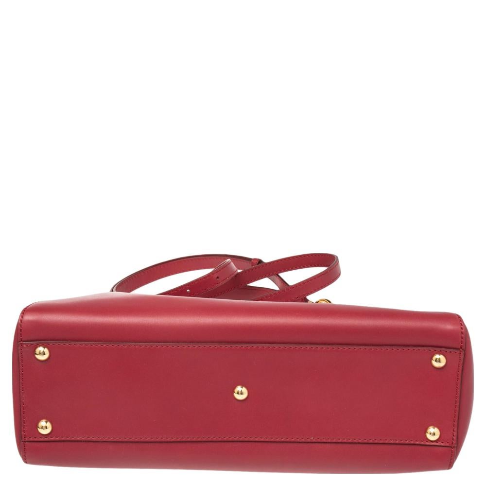 Fendi Red Leather Medium Peekaboo Top Handle Bag 2