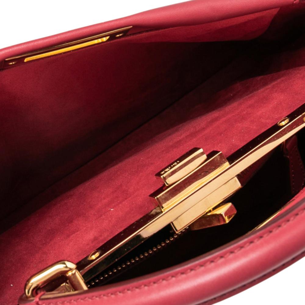 Fendi Red Leather Medium Peekaboo Top Handle Bag 4