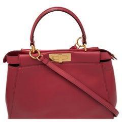 Fendi Red Leather Medium Peekaboo Top Handle Bag