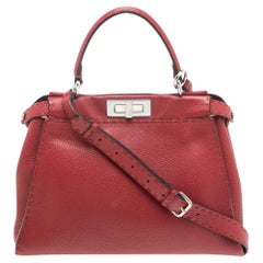 Used Fendi Red Leather Medium Selleria Peekaboo Top Handle Bag
