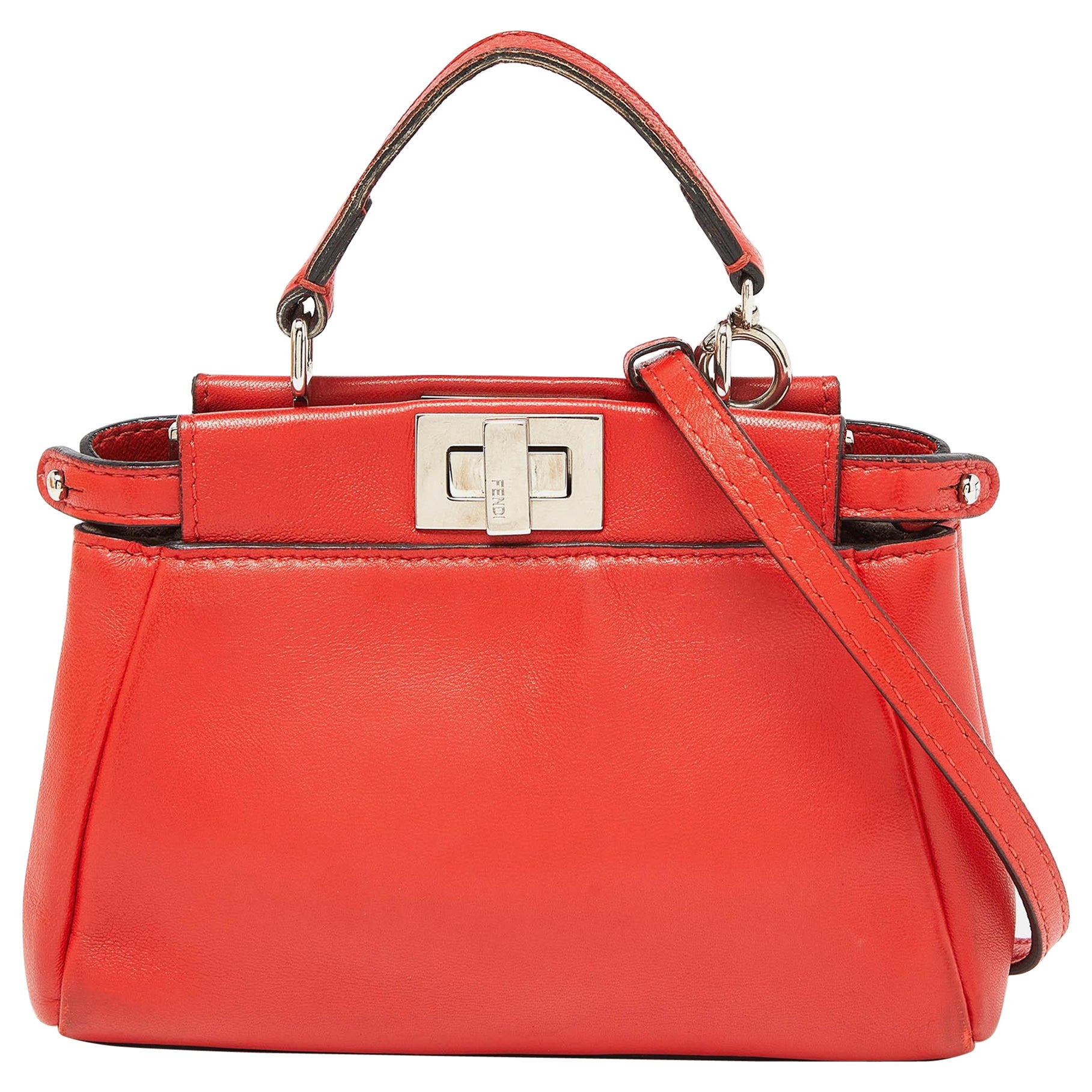 Fendi Red Leather Micro Peekaboo Crossbody Bag