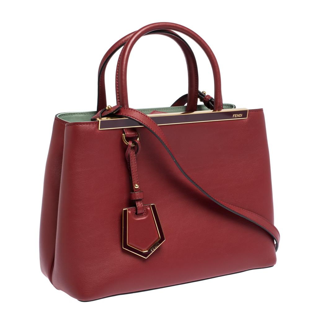 Brown Fendi Red Leather Mini 2jours Tote