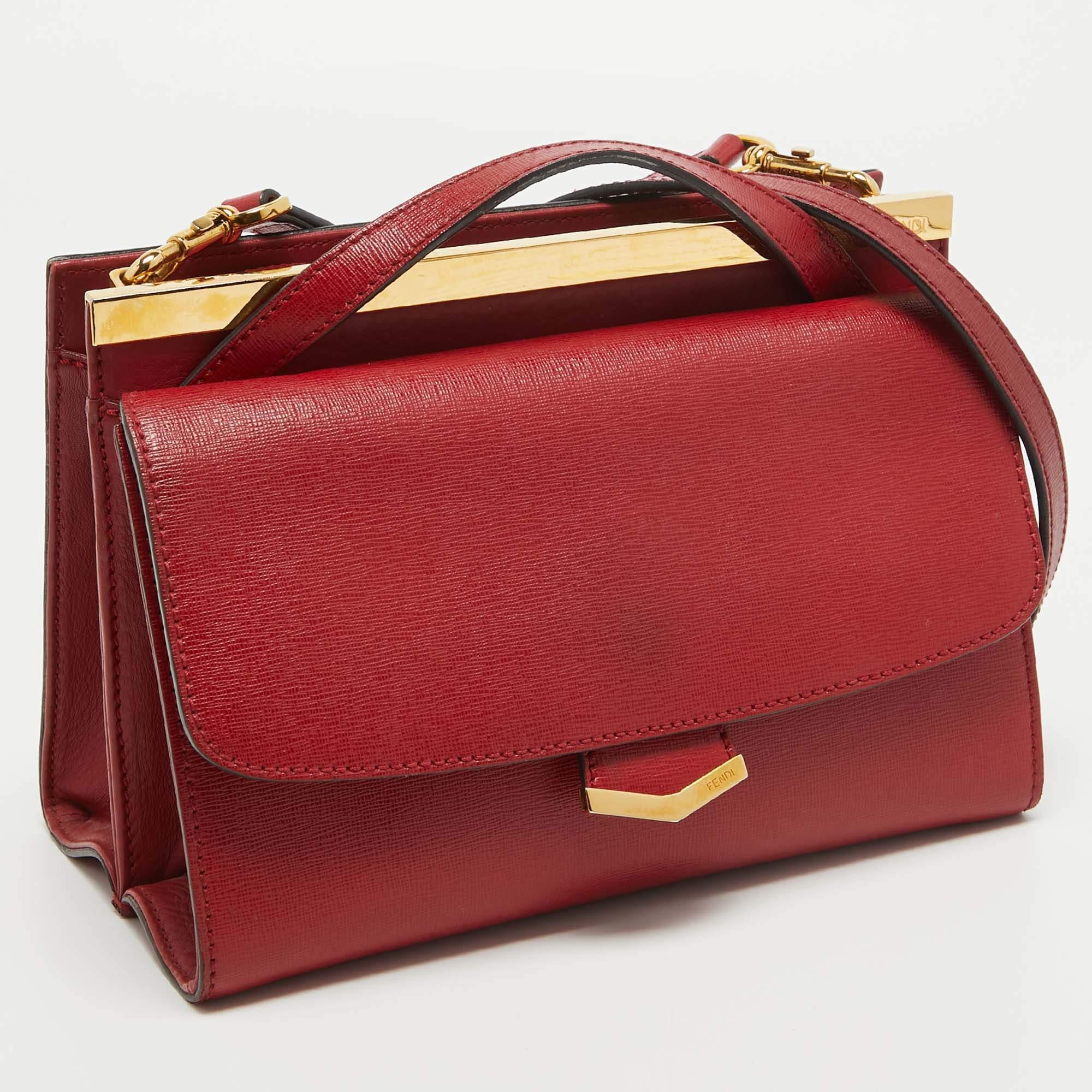 Fendi Red Leather Mini Demi Jour Top Handle Bag For Sale 14