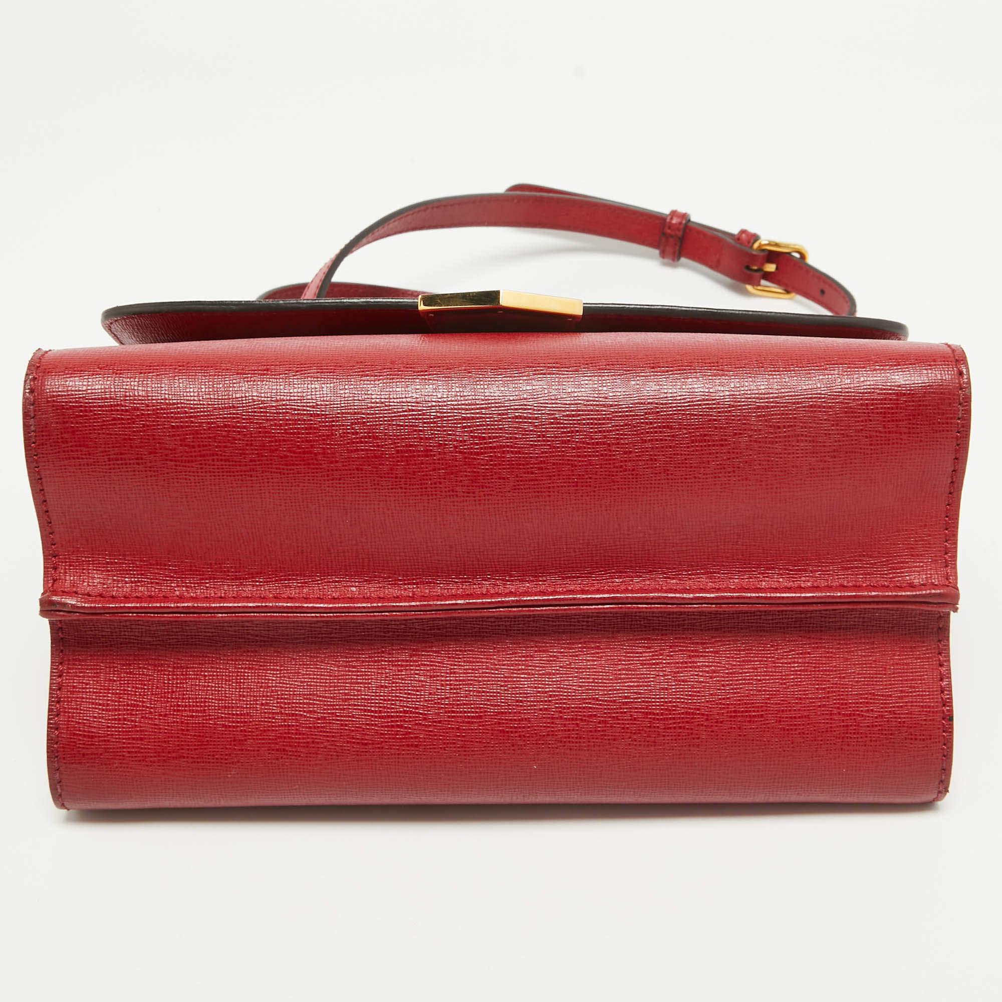 Fendi Red Leather Mini Demi Jour Top Handle Bag In Good Condition For Sale In Dubai, Al Qouz 2