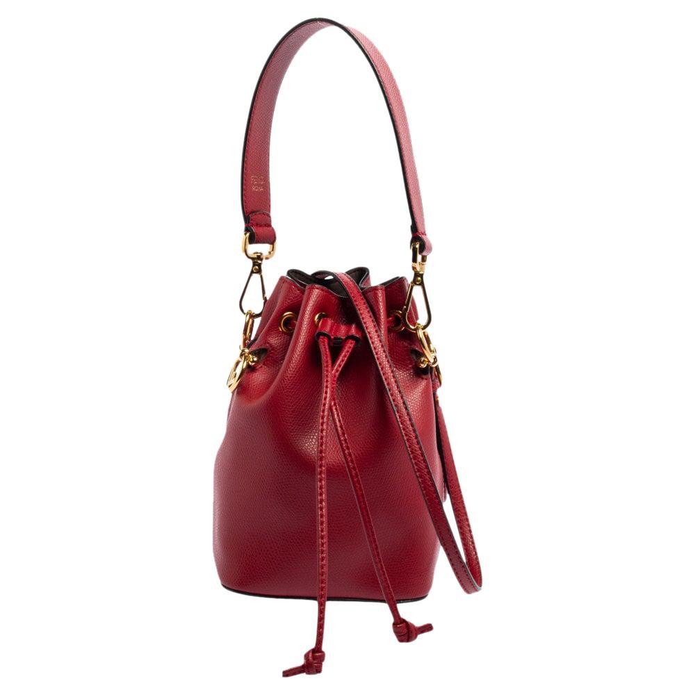 Fendi Red Leather Mini Mon Tresor Drawstring Bucket Bag at 1stDibs
