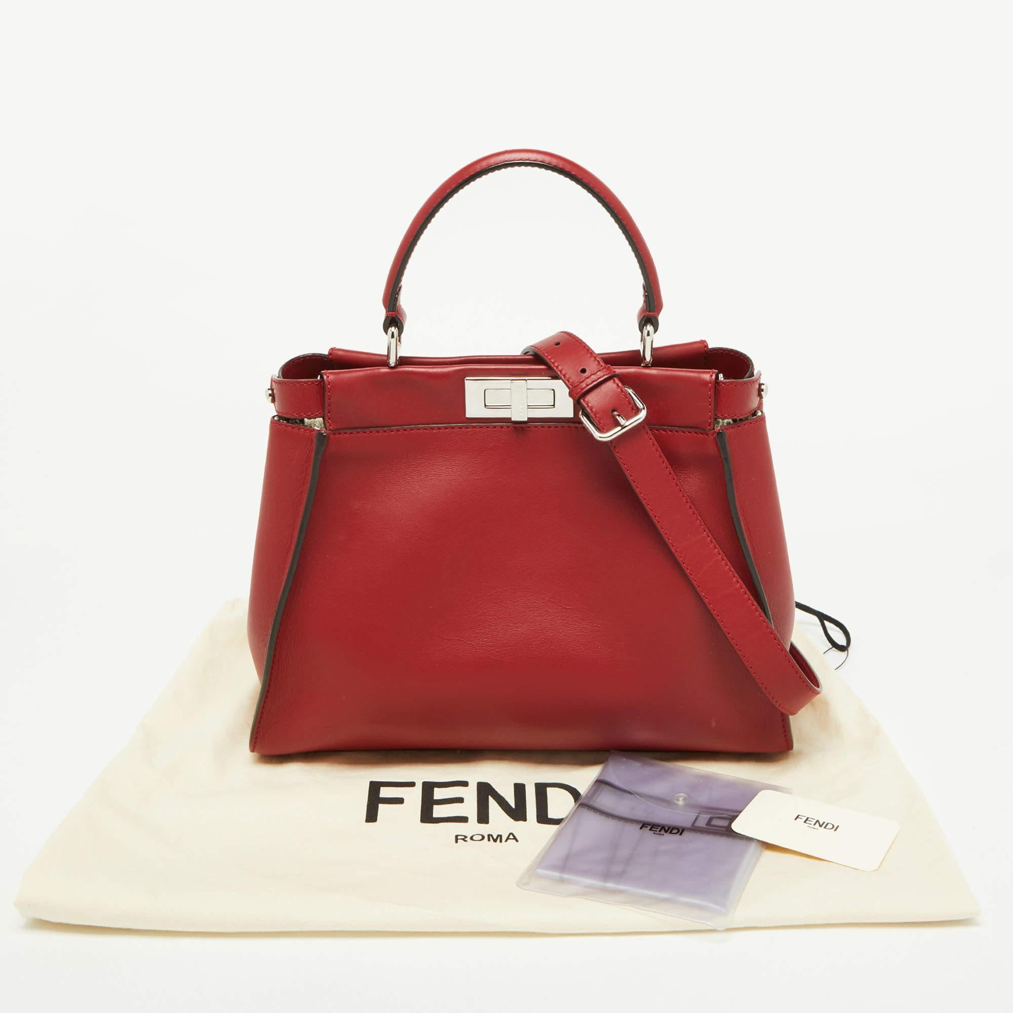 Fendi Red Leather Regular PeekabooTop Handle Bag For Sale 10
