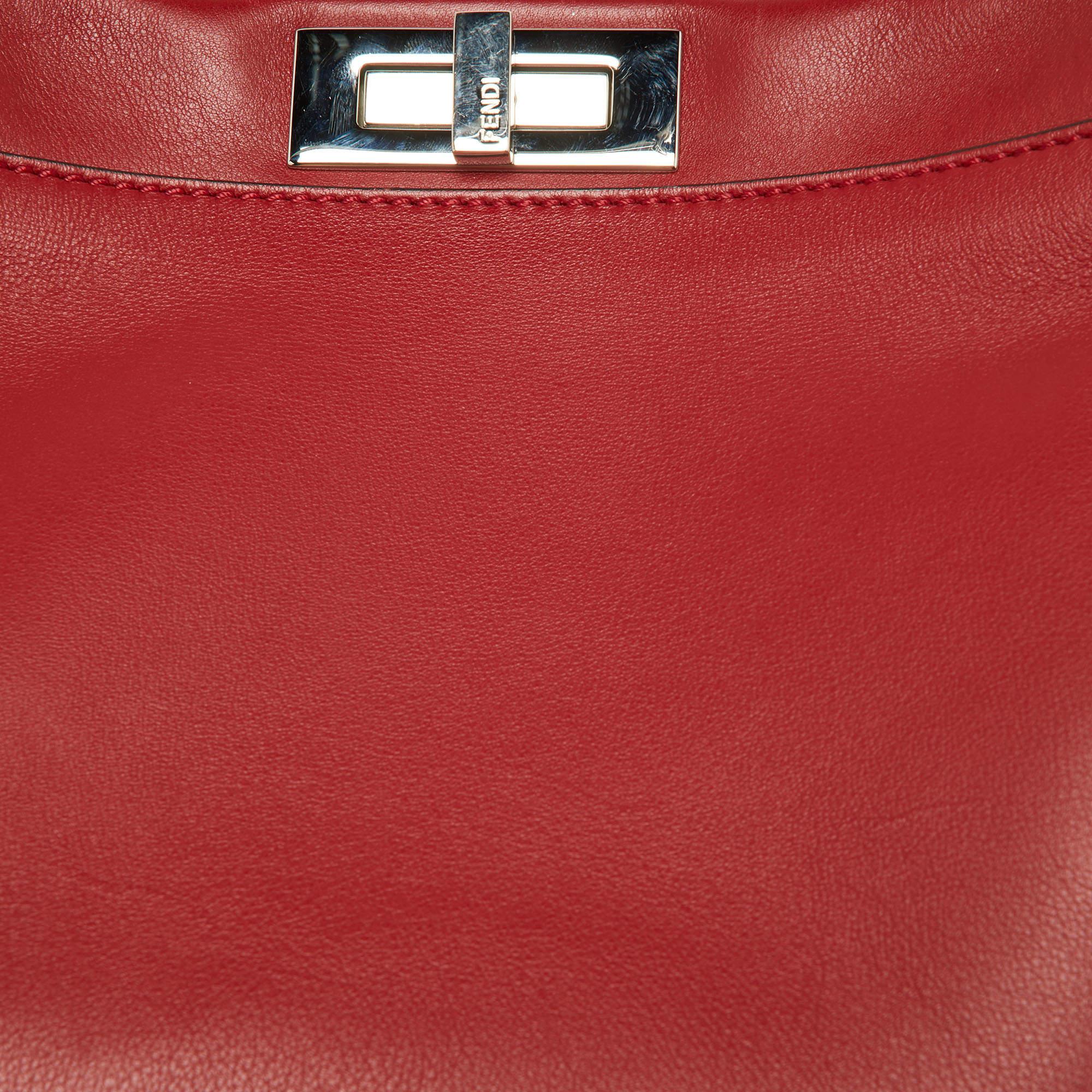 Women's Fendi Red Leather Regular PeekabooTop Handle Bag For Sale