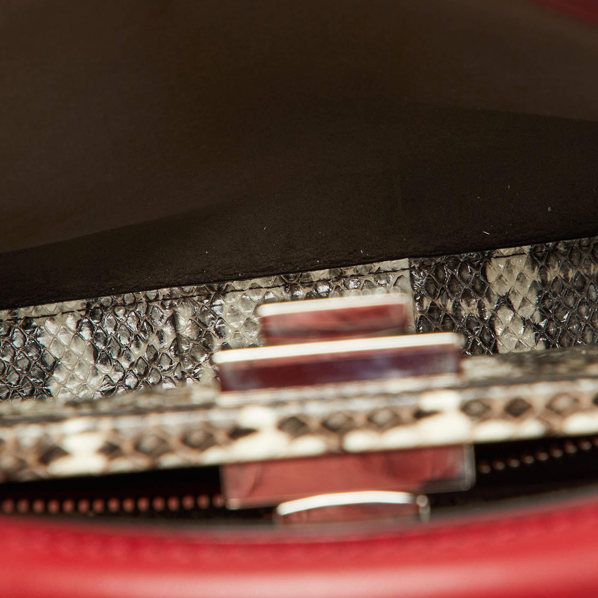 Fendi Red Leather Regular PeekabooTop Handle Bag For Sale 4