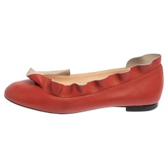 Fendi Red Leather Ruffle Trim Ballet Flats Size 39