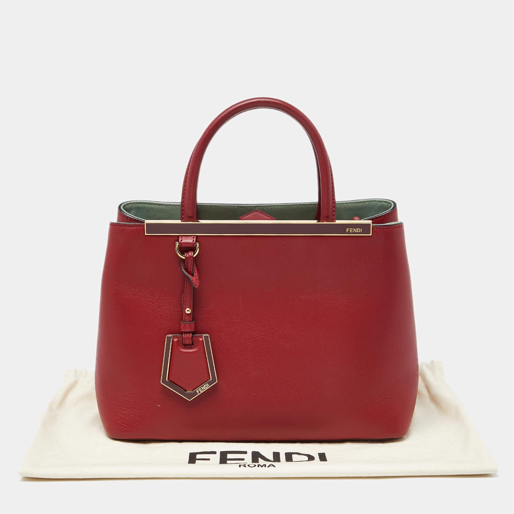 Fendi Red Leather Small 2Jours Tote For Sale 7