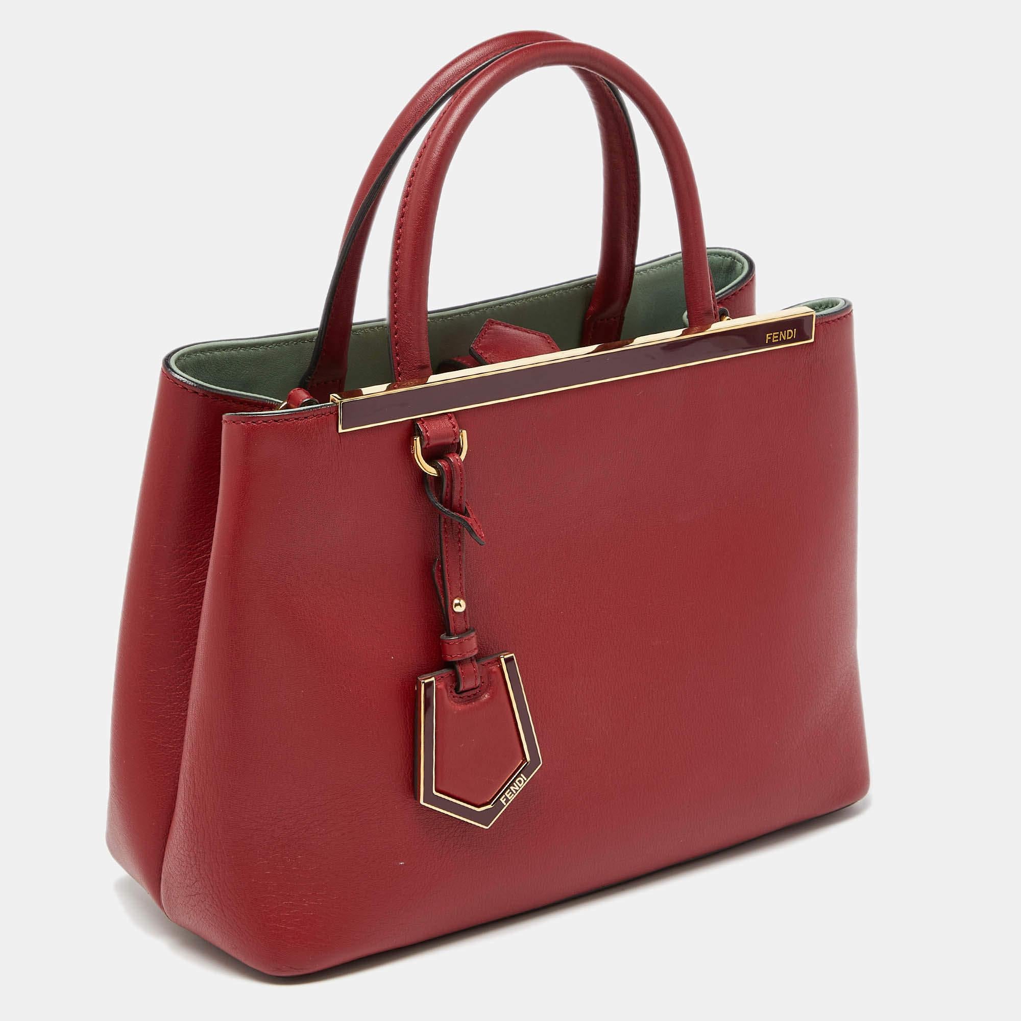 Brown Fendi Red Leather Small 2Jours Tote