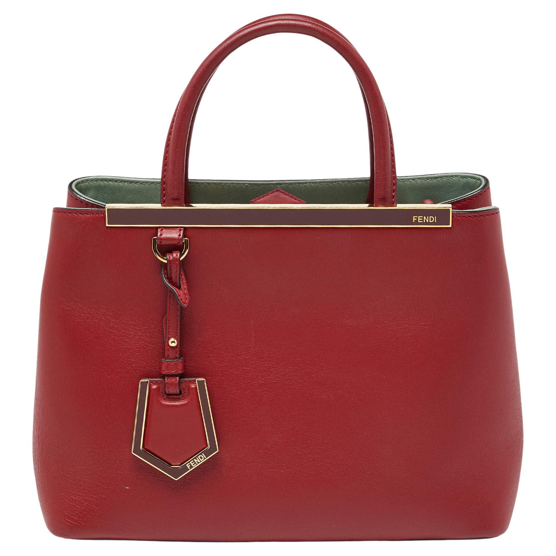 Fendi Red Leather Small 2Jours Tote For Sale