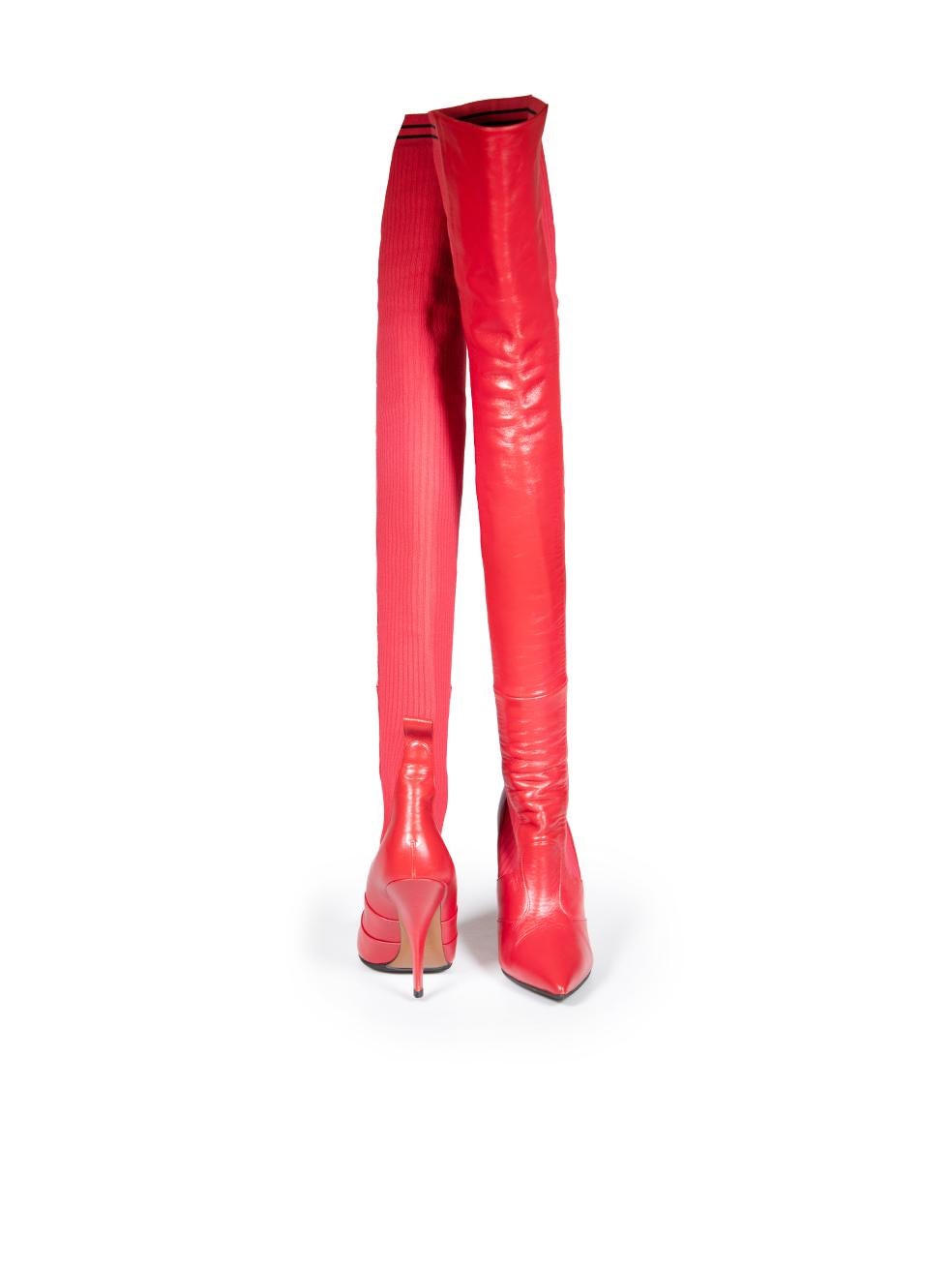 Fendi Red Leather Thigh Heeled Boots Size IT 39 In Excellent Condition For Sale In London, GB