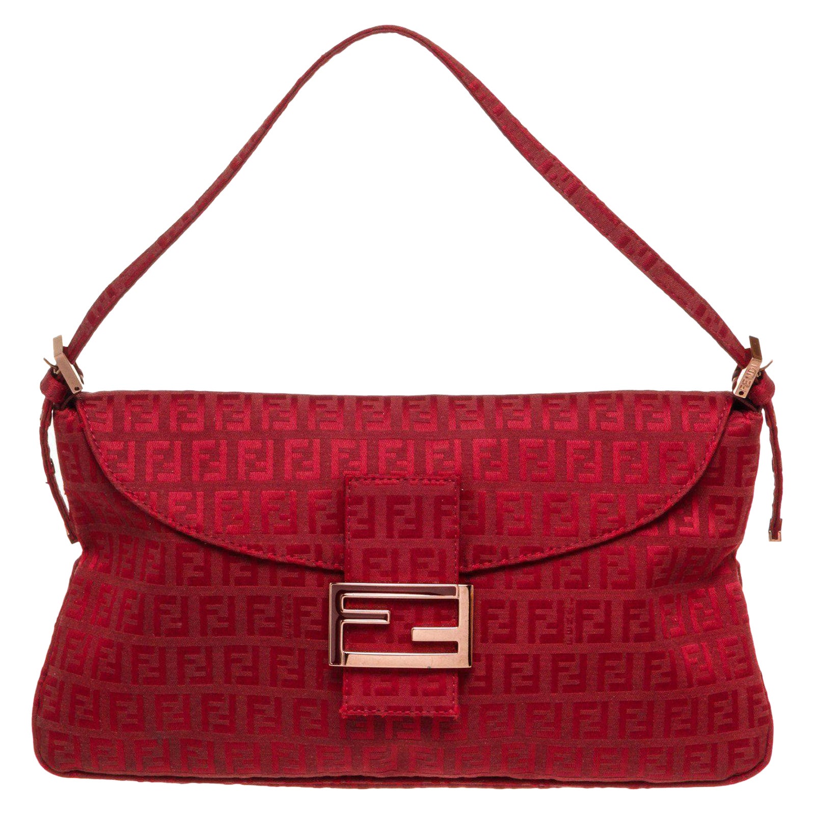 Fendi Rote Mamma Baguette Hobo-Tasche mit goldfarbenem Hartgeschirr, Lederbesatz im Angebot