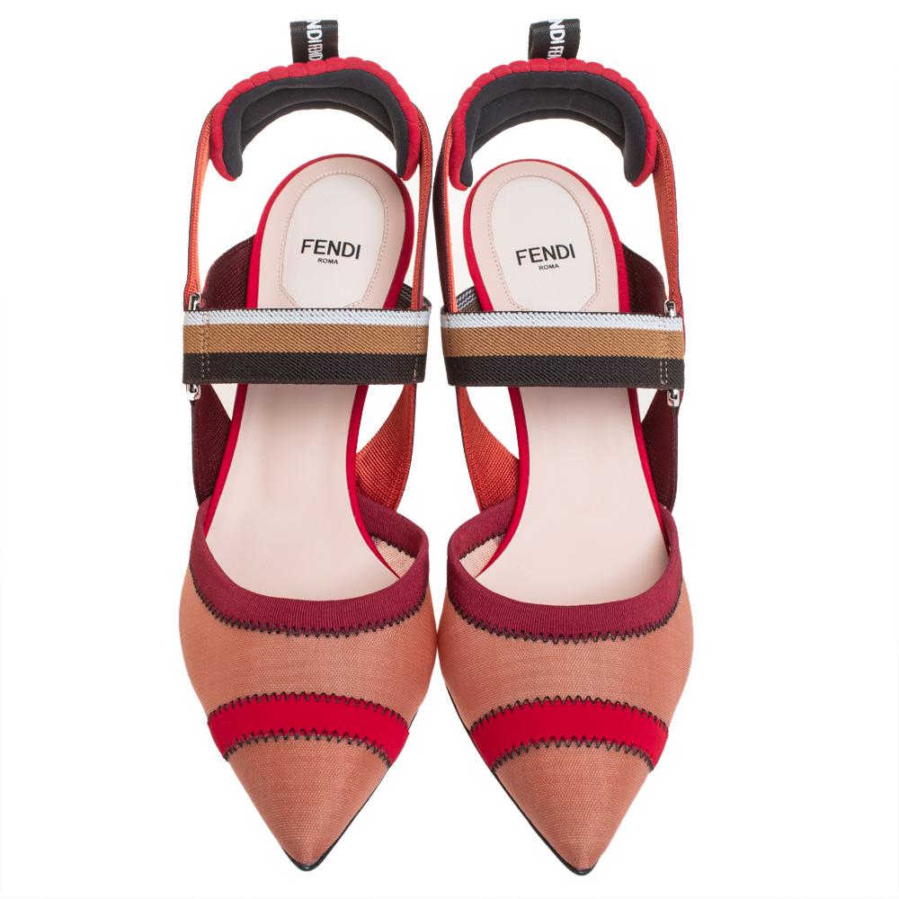 Fendi Rot Mesh und Stoff Colibri Slingback Sandalen Größe 40 (Braun)