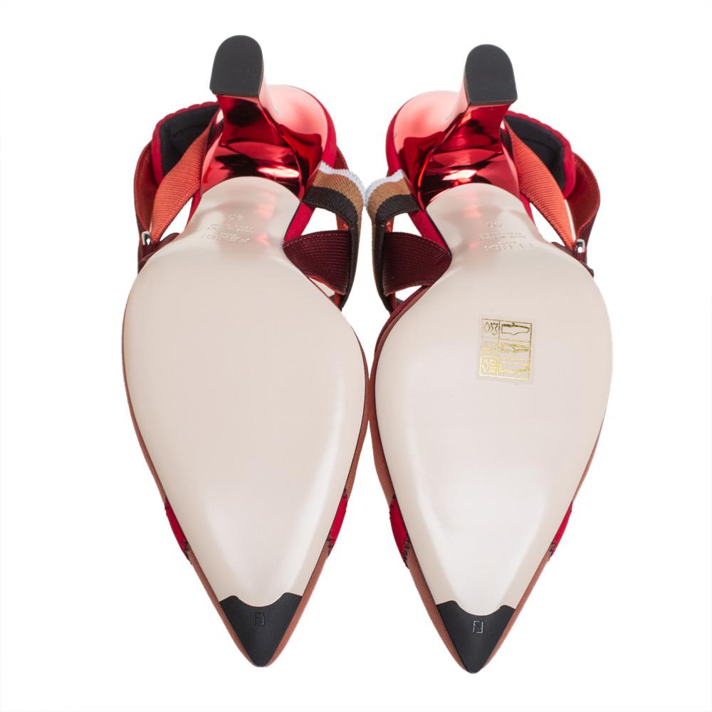 Fendi Rot Mesh und Stoff Colibri Slingback Sandalen Größe 40 2