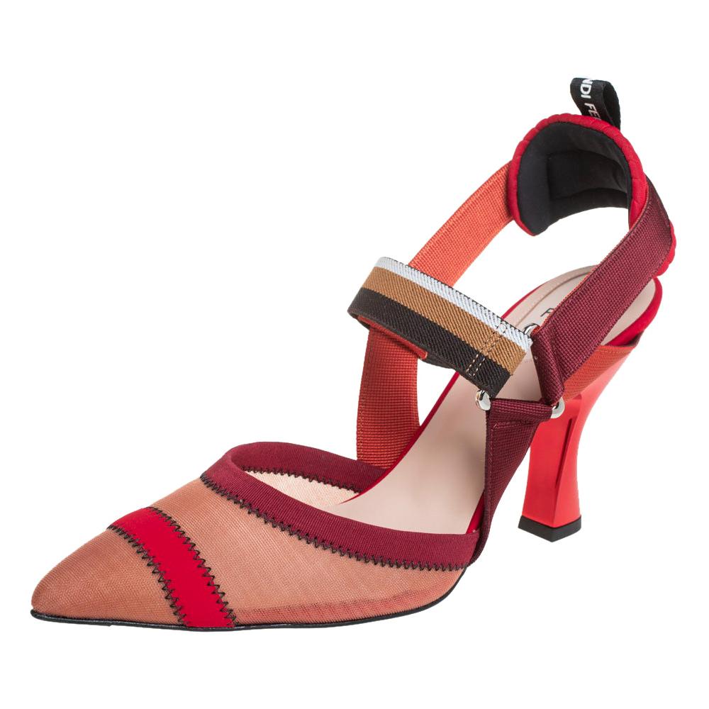 Fendi Rot Mesh und Stoff Colibri Slingback Sandalen Größe 40