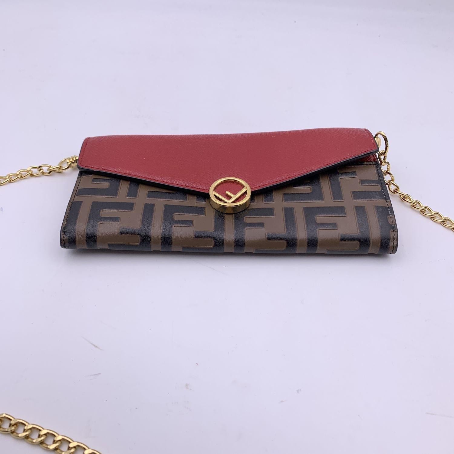 Women's Fendi Red Monogram Leather Continental F is Fendi Wallet on Chain