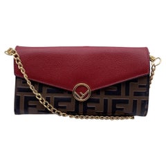 Used Fendi Red Monogram Leather Continental F is Fendi Wallet on Chain