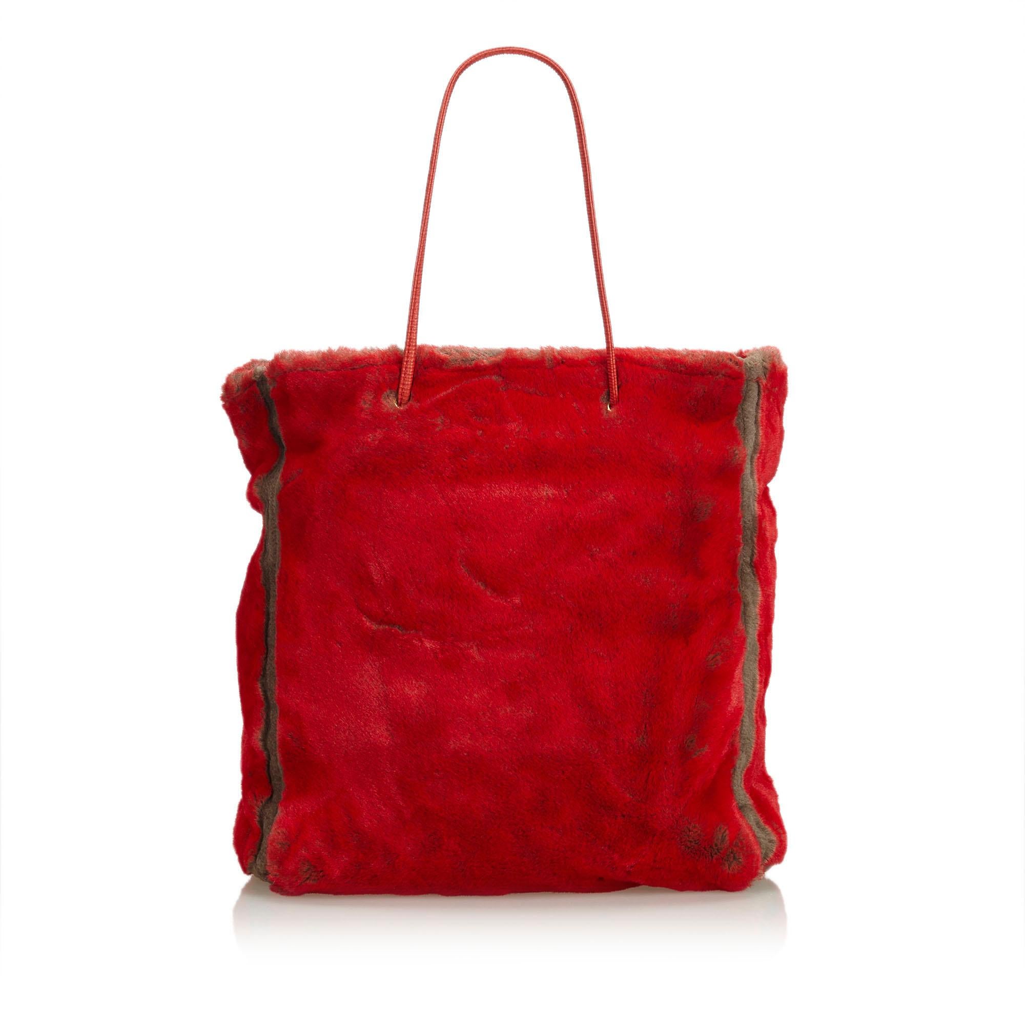 Fendi Red  Other Faux Fur Tote Italy In Good Condition For Sale In Orlando, FL