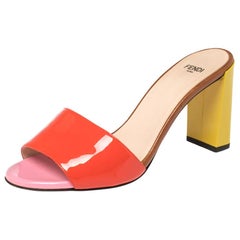 Fendi Red Patent Leather Block Heel Slides Size 37.5