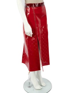 Fendi Red Patent Leather Borsa FF Midi Skirt Size M
