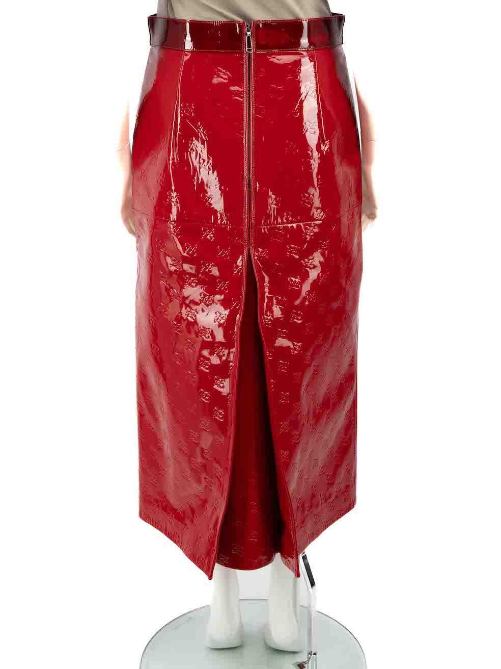Fendi Red Patent Leather Borsa FF Midi Skirt Size M In Good Condition In London, GB