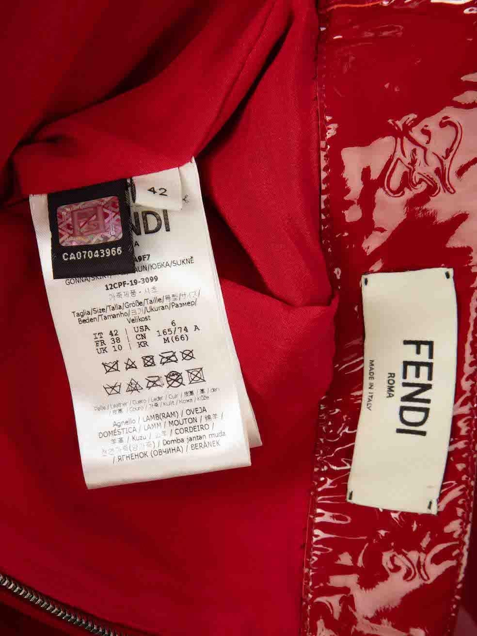 Fendi Red Patent Leather Borsa FF Midi Skirt Size M 3