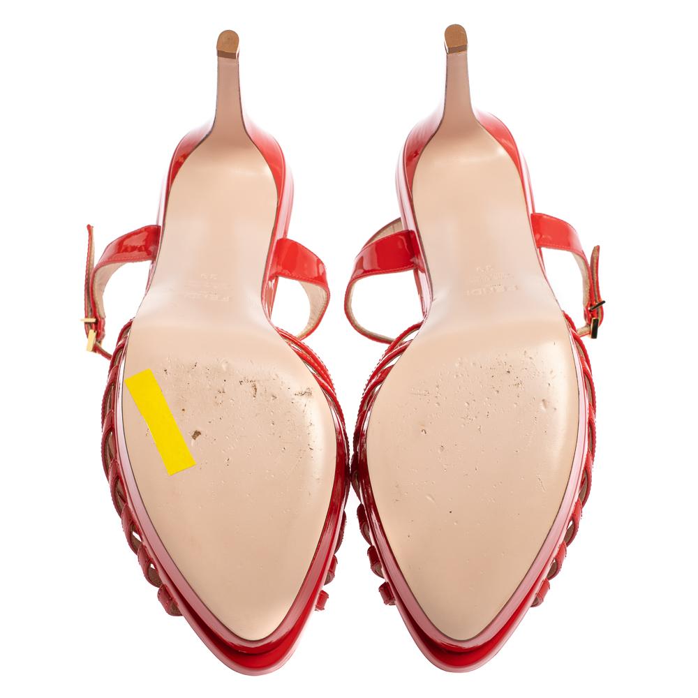 Women's Fendi Red Patent Leather Favorite T-Strap Platform Sandals Size 39