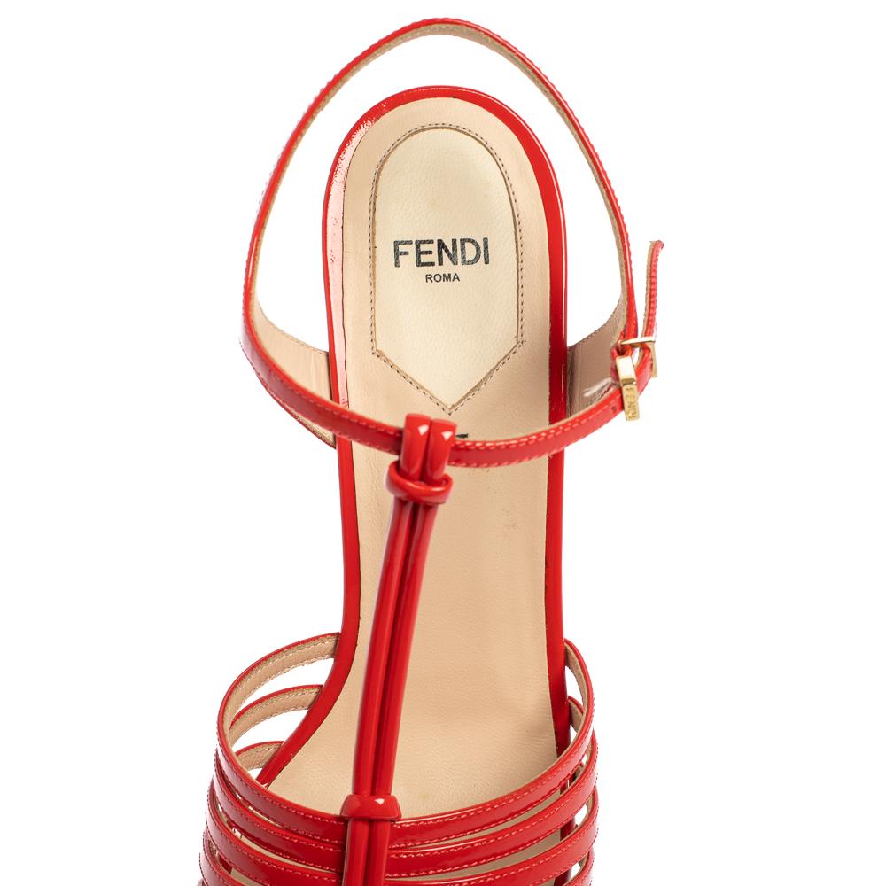 Fendi Red Patent Leather Favorite T-Strap Platform Sandals Size 39 1