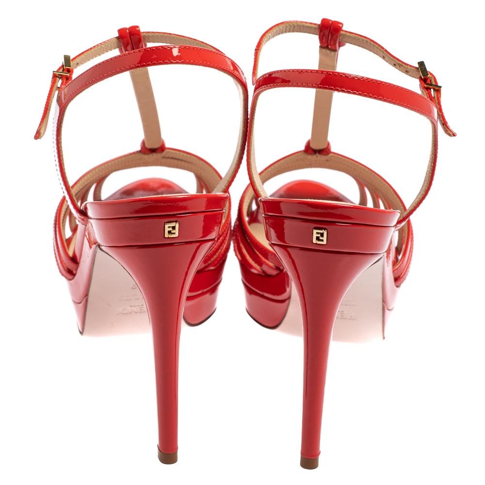 Fendi Red Patent Leather Favorite T-Strap Platform Sandals Size 39 2