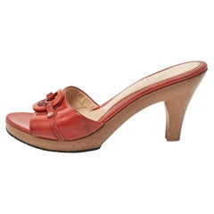 Fendi Red Patent Leather Platform Slide Sandals Size 37.5