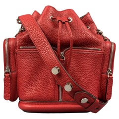 FENDI Red Pebble Grain Calfskin Leather Mon Tresor Bucket Bag